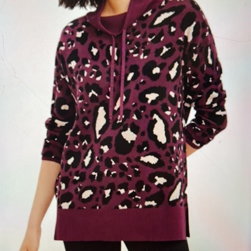 Lou & Grey Leopard Print Drawstring Cowl Neck Sweater (M) NWT